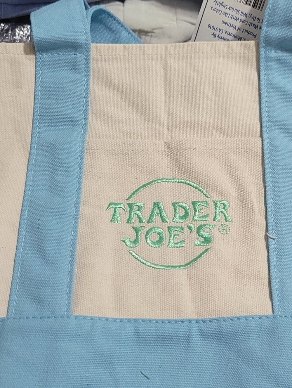 Trader Joe's Light Blue & Cream Canvas Tote